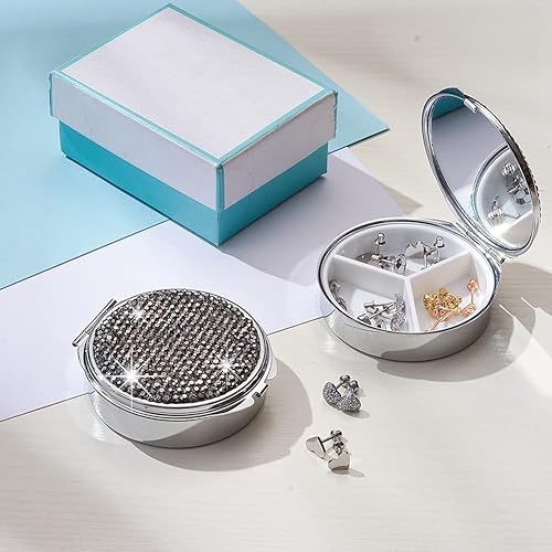 Miniatura 8 de XianghuangTechnology Shiny Diamonds - Pastillero compacto de 3 compartimentos para medicamentos para bolsillo o bolso, organizador redondo de
