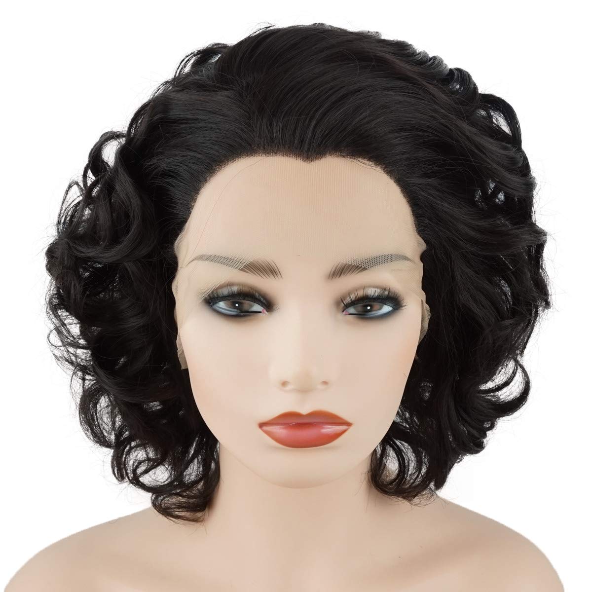 Hair Wavy Short 10inch Black and Brown Mix Heavy Density Realistic Synthetic Lace Front Wigs