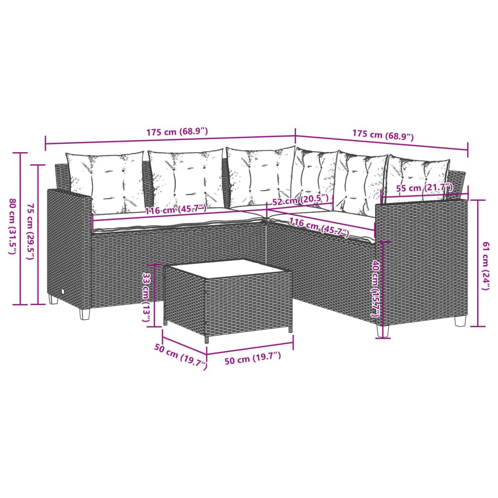 IKAYAA Conjunto Jardín de Ratán, Sofá Esquinero Jardin, Sofa Exterior, Conjunto de Sofá de Poliratán, Sofá Jardin con Cojín de Asiento y Respaldo Negro