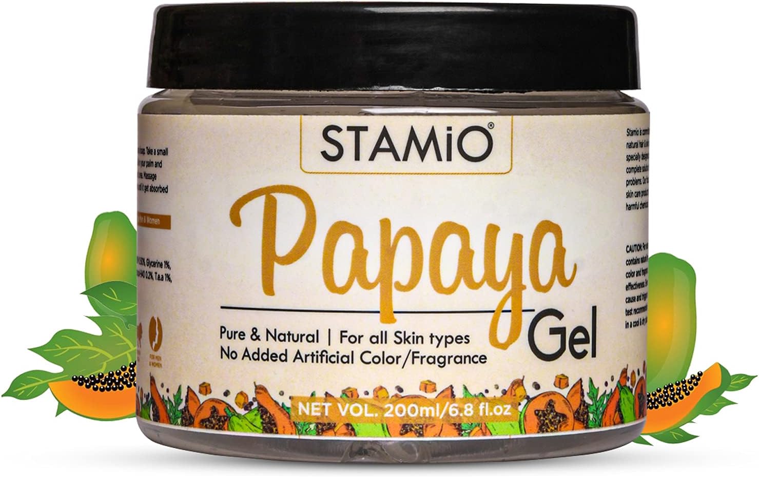 STAMIO Pure Papaya Gel for All Skin Types | Glowing Skin | No Added Artificial Fragrance/Color | 200ml (Pack of 1)
