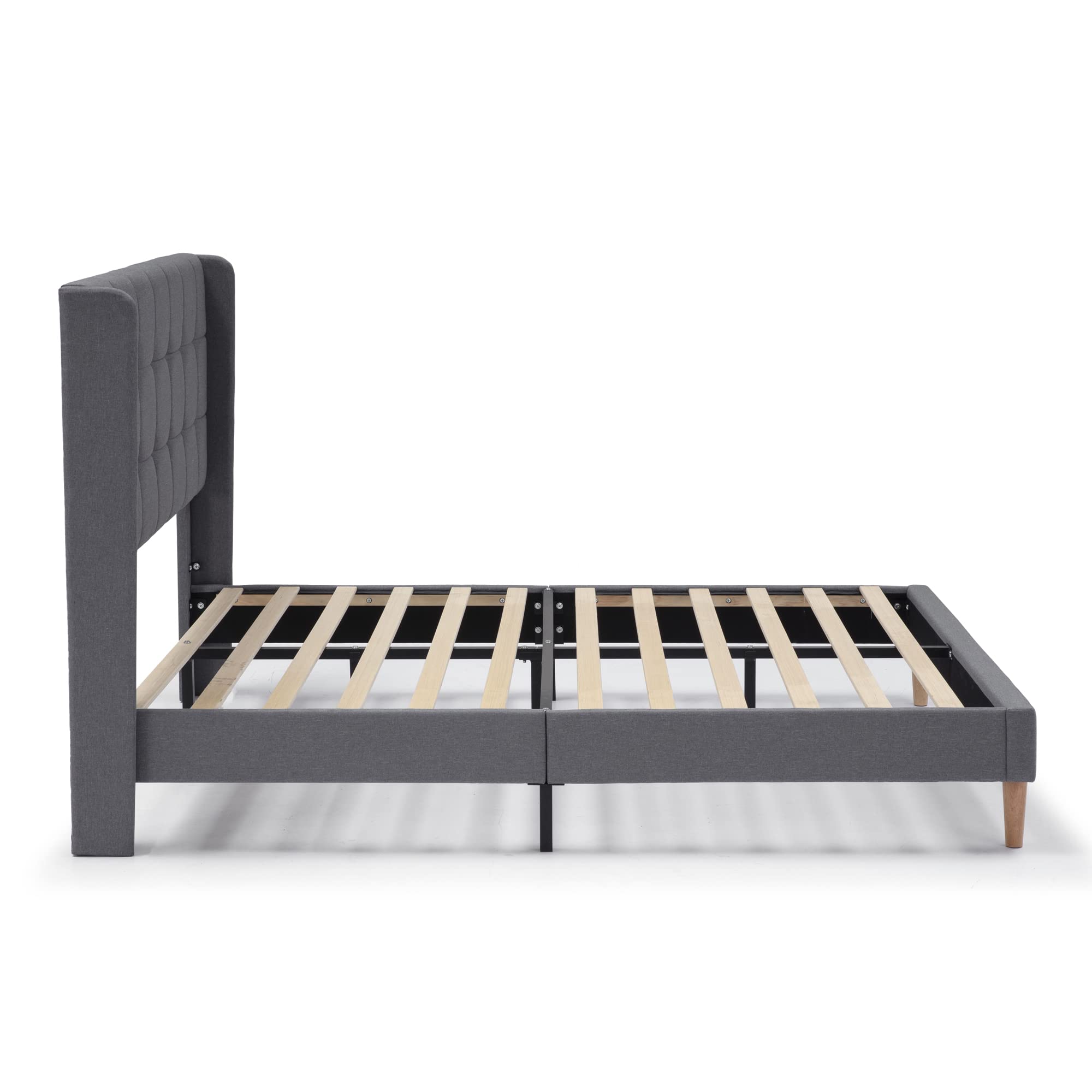 HOMN LIVING Estructura de Cama tapizada Esther de 30 cm, Base para colchón, Somier de láminas de Madera, Montaje Sencillo, 150x190 cm, Gris Oscuro