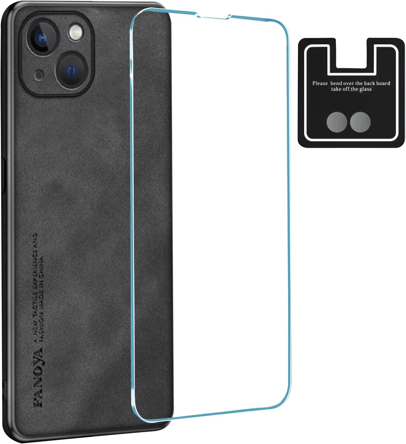 KISSWILL[3 in 1 for iPhone 14 Case, with 1 Pcs Screen Protector + 1 Pcs Camera Lens Protector, Luxury Suede Vegan Leather Back Slim Thin Phone Case for Men and Women (Matte Black)