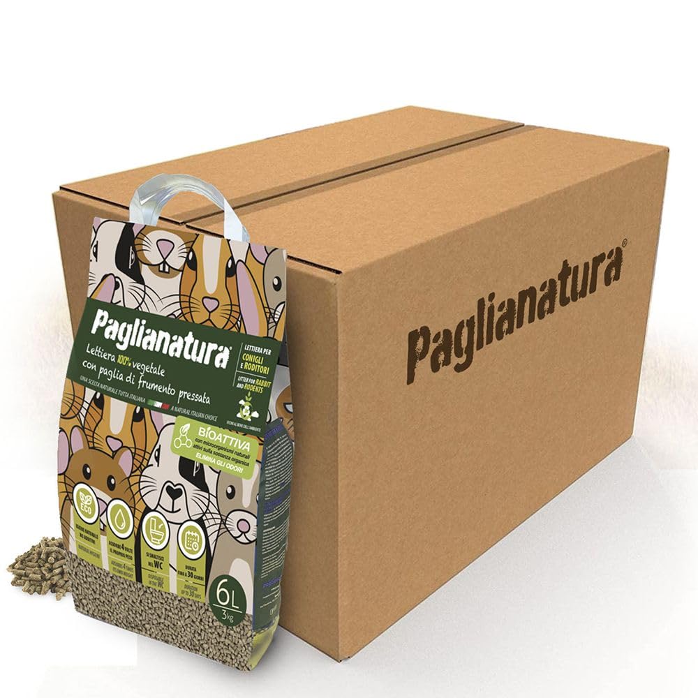 Paglianatura Kit 6 Pezzi - Lettiera Bioattiva per Roditori in Pellet 6mm, Naturale ed Ecologica - Assorbenza Elevata - 3kg/6 Litri
