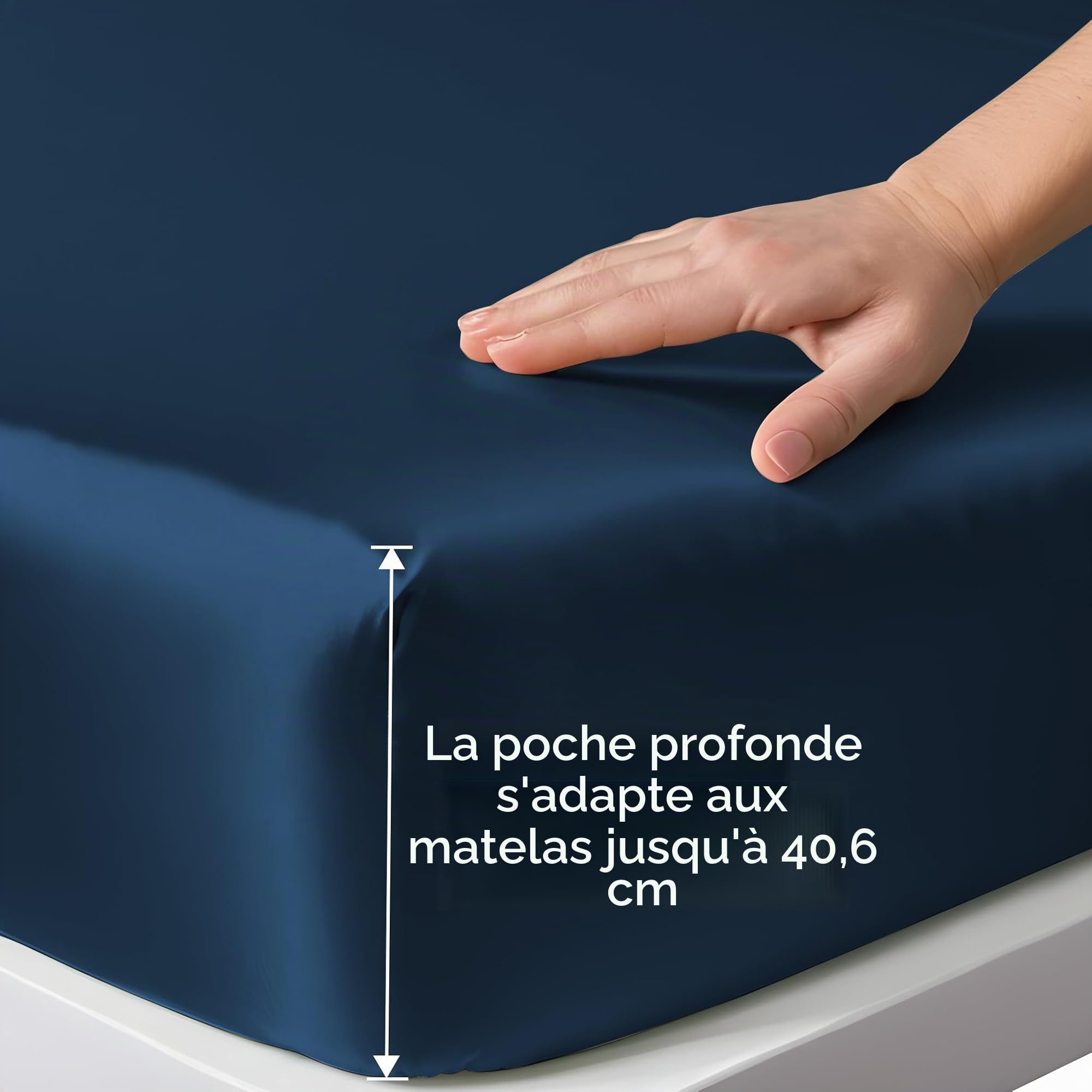 Drap-housse double en soie de bambou biologique 100 % de LINENWALAS, 140x190 cm, drap de lit pour lit double, poche profonde jusqu'à 40 cm, literie douce, rafraîchissante et hypoallergénique (bleu