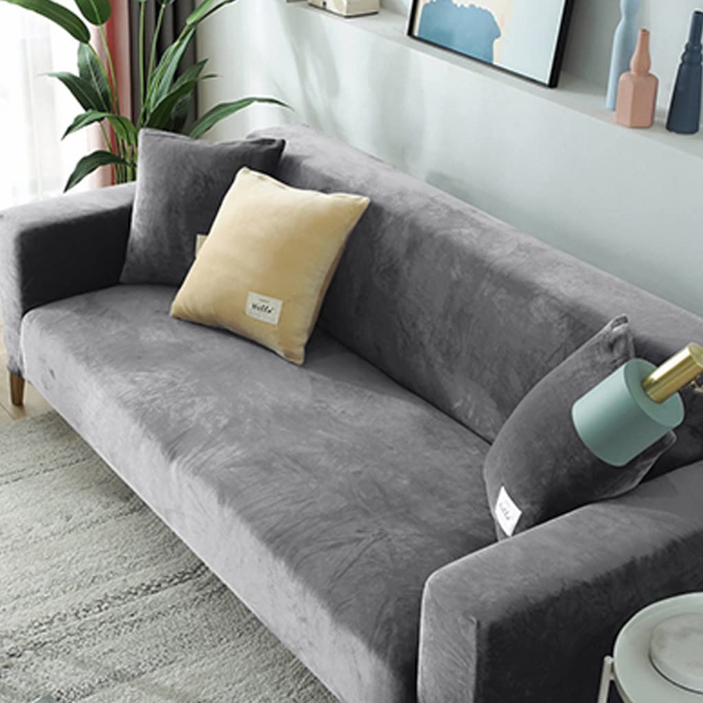 uyeoco Velours Housse De Canapé 3 2 4 Place Extensible Housse de Canapé Noir/Gris/Blanc d'angle Couverture de Canapé Extensible Revêtement de Canapé en Forme de L (Color : #8, Size : 190-230cm)