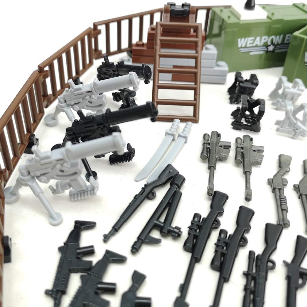 LZH Custom Military Army Weapons and Accessories Set Compatile with Major Brand Weapons Accessories - Hats,Weapons,War Horse，Sandbags, Dog,Modern Assault Pack Military Building Blocks Toy
