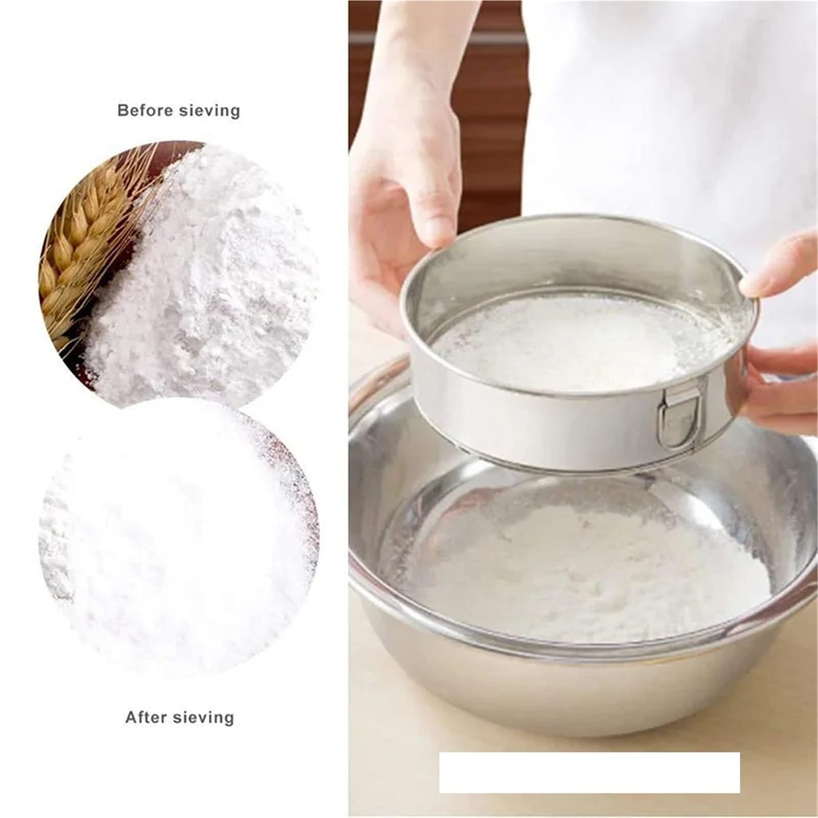 Mehlsieb-Set aus 304 Edelstahl, 2 Stück, 25 cm, robuste Backutensilien, perfekt zum Sieben von Mehl, Zucker und Kuchenzutaten, unverzichtbares Küchenzubehör