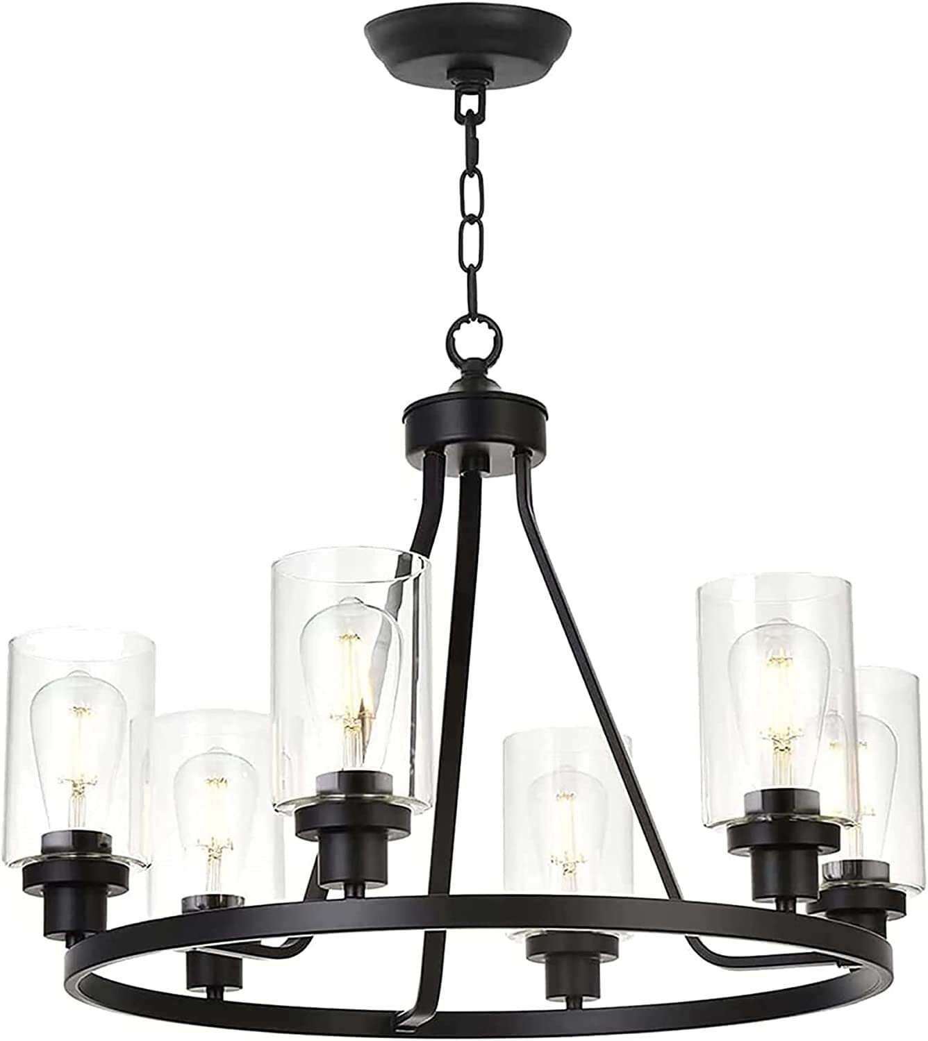 Lustre à 6 lumières en fer rond pour éclairer un grand îlot de cuisine