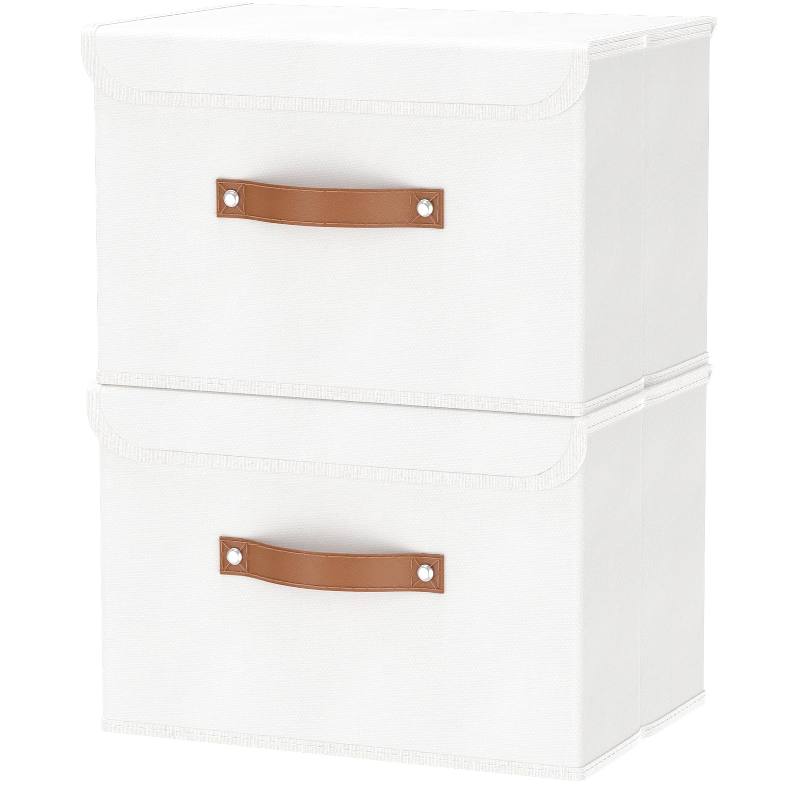 OUTBROS Cajas Almacenaje Lavable, Cubos de Ropa, Cesta de Almacenamiento Plegable, Juegos de Organizadoras con Tapa y Asa, Contenedores de Tela para Ropa, 45 x 30 x 30 cm, 2 unidades, Blanco