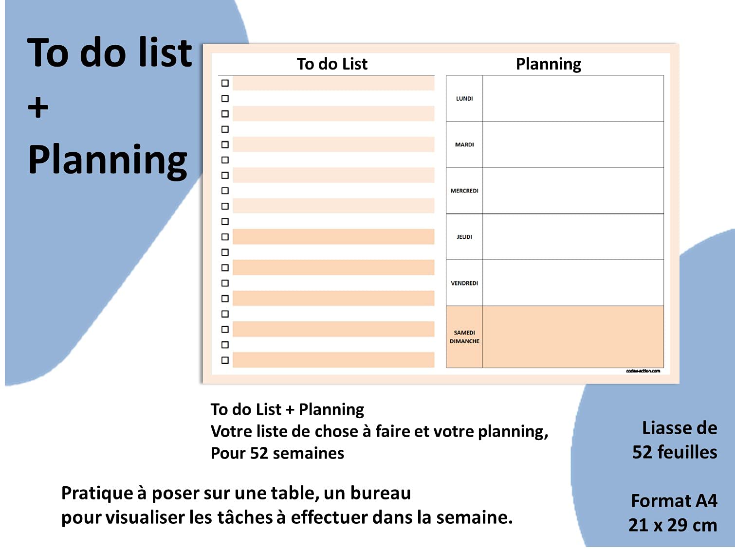 A4-Wochenplaner mit To Do List – Wochenkalender undatiert – 52 abnehmbare Blätter – Wochen-Organizer für Büro, Arbeit und Familie (Braun)