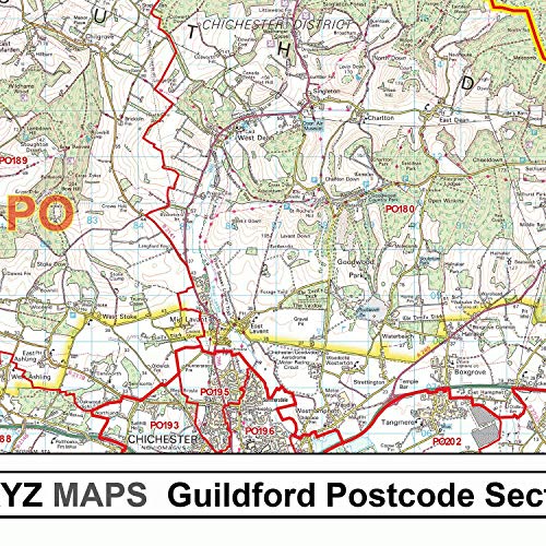 Carte murale avec code postal Guildford GU revêtement plastique pro