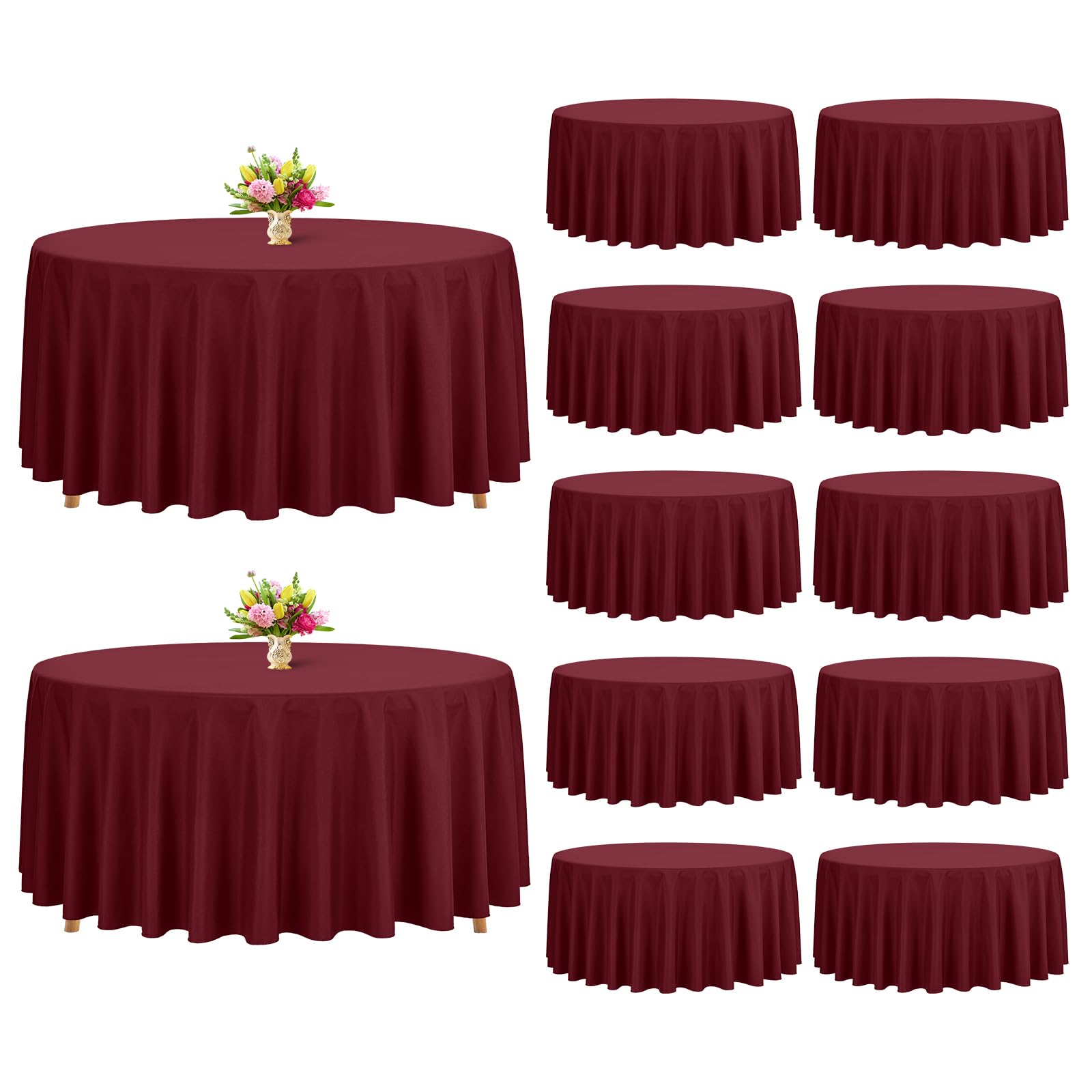 YMHPRIDE 12 nappes rondes bordeaux de 90 pouces, Nappe ronde en tissu polyester lavable pour mariage, banquet, fêtes, dîner de vacances, décoration de table, bordeaux