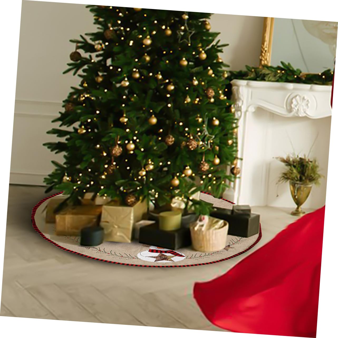 TOPBATHY Gonna Decorativa Per Albero Di Natale in Lino Stile Fattoria Con Pupazzo Di Neve 3 Pezzi Per Decorazioni Natalizie