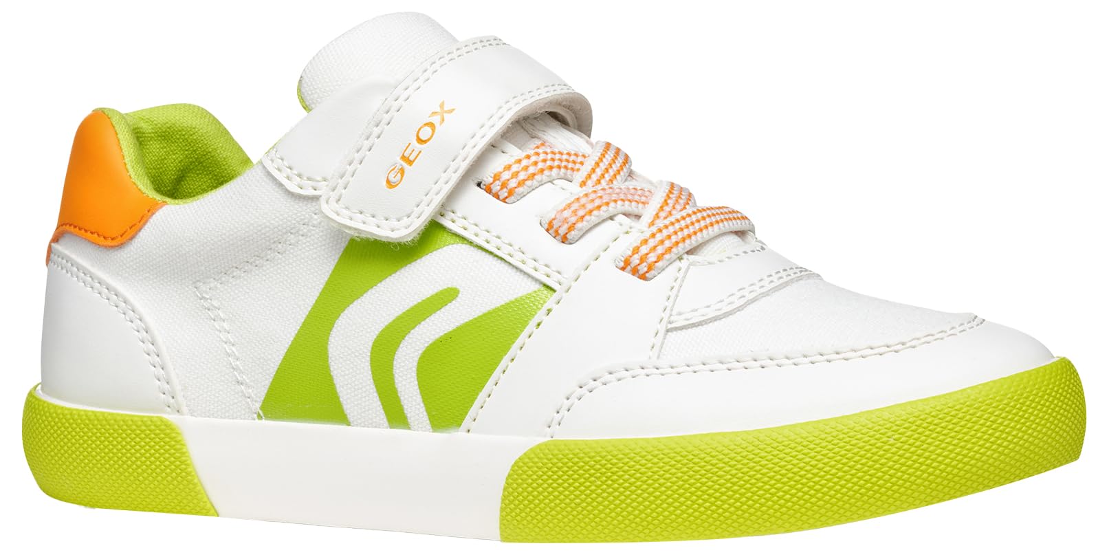 Geox J GISLI BOY D Sneaker, White/Green Fluo, 12.5 UK