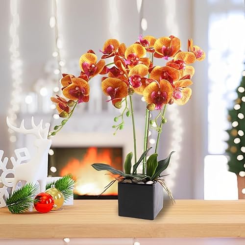 Miniatura 8 de YOBANSA Bonsái artificial de orquídea de Phalaenopsis con florero, arreglos de flores de seda de orquídea falsa para decoración de mesa y oficina