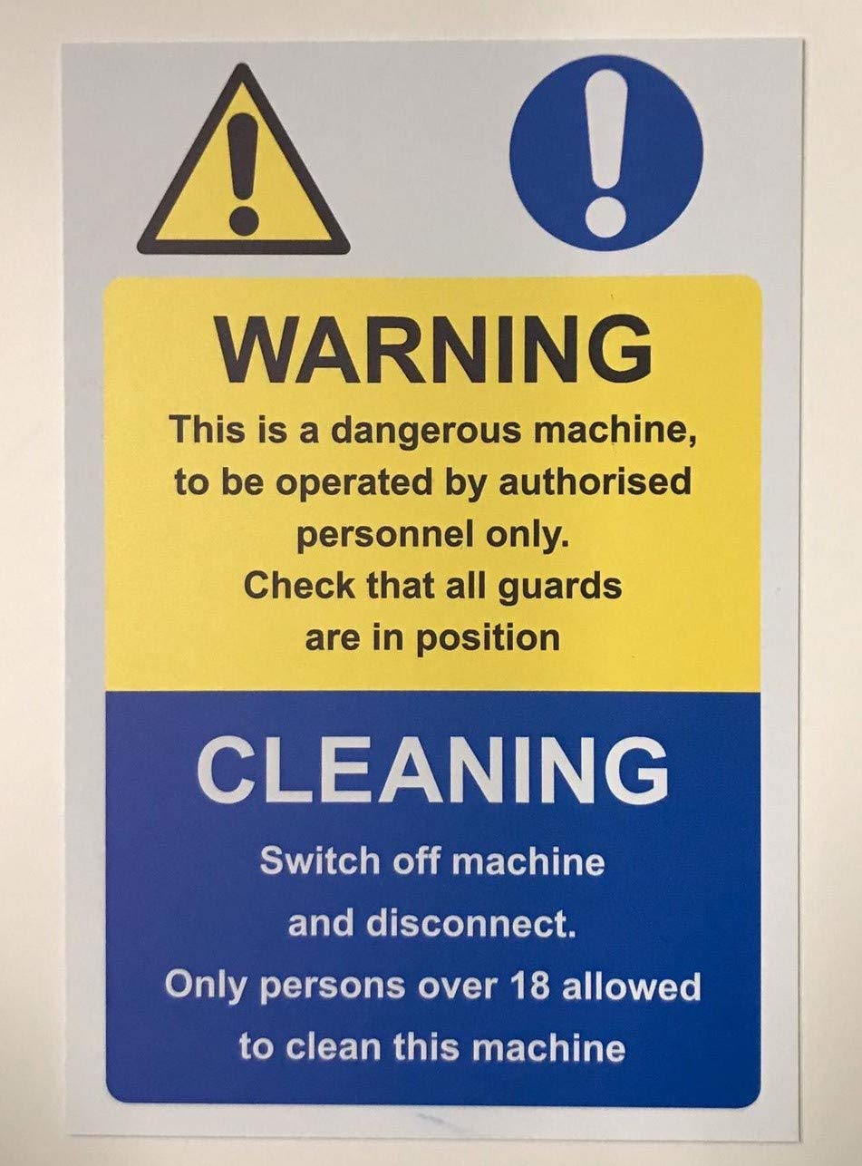 Warning this is a dangerous machine switch off the machine and disconnect Safety sign - 1.2mm Rigid plastic 300mm x 200mm