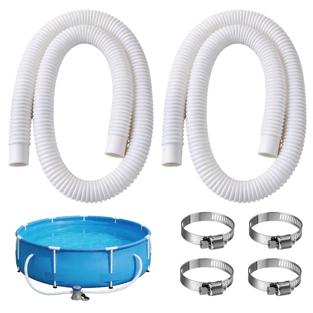 Wxeadu 2 Pcs Swimming Pool Replacement Hoses, 1.5m Above Ground Pool Hoses Replacement, Pool Pump Hose with 4 Metal Clamp, 32mm Clear PVC Water Drain Hose for Garden, Outdoor