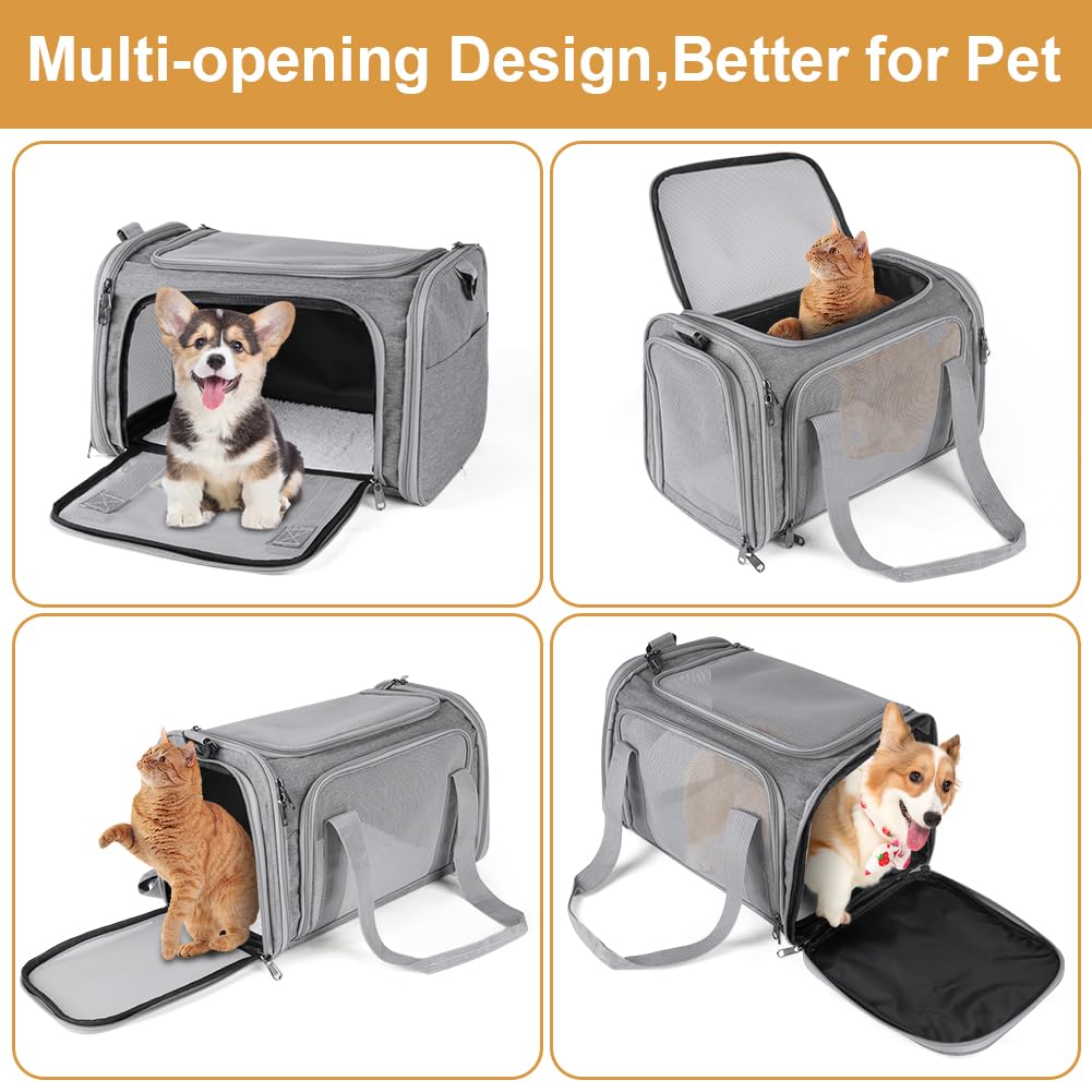 vsshe Borsa trasportino per cani pieghevole,43*28*28cm Trasportino per Cani Gatti Borsa da Trasporto Cane con Materasso,Traspirante,Tappetino Lavabile Rimovibile per gatti e animali fino a 15kg,Grigio