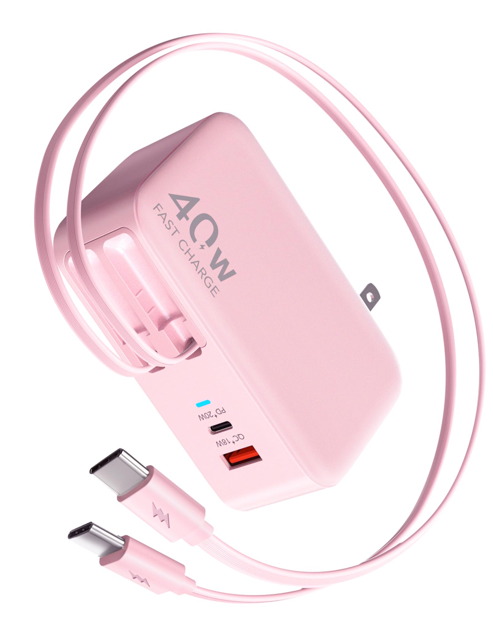 Retractable USB C Charger Wall Plug with 35.5in/90cm Type C Cables Cords,40W Fast Charging Foldable Block Multi Charger for All Devices for iPhone 17/16/15/14/13/12,iPad,Galaxy,Pixel — view 10