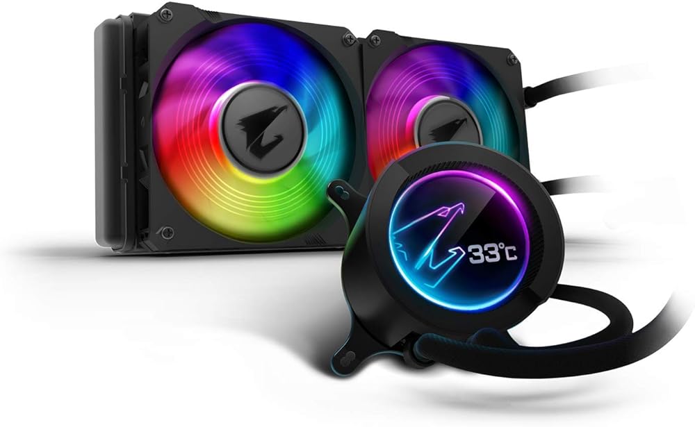 AORUS RGB AIO Liquid Cooler 240, 240mm Radiator, Dual 120mm Windforce PWM Fans, Customizable Full Color LCD Display, Advanced RGB Lighting and Control - View 1