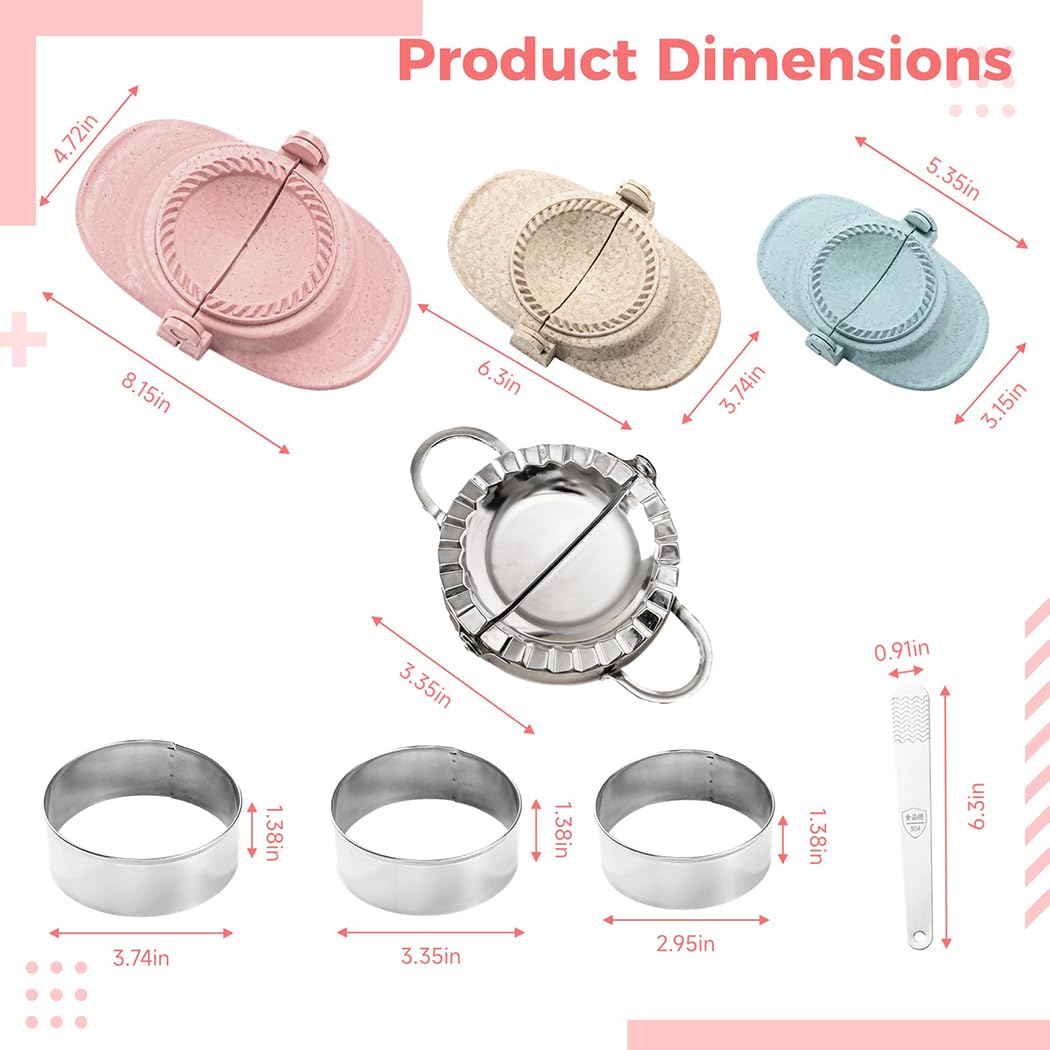 8-Piece Set of Dumpling Molds with Stainless Steel & Wheat Straw Tools, Includes Circular Cutters & Filling Spoon for Mila Dumplings