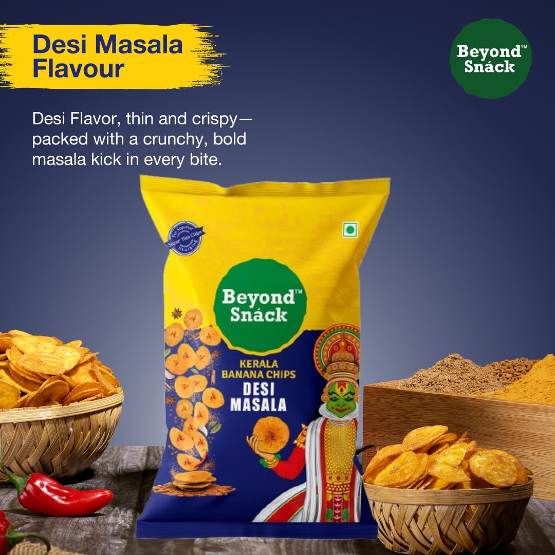 Beyond Snack Nendran Kerala Banana Chips | Combo pack (Original Salted, Desi Masala , Salt and Pepper,Peri Peri, Sour Cream Onion Parsley, Hot and Sweet Chilli )| Thin Crunchy Crispy Snack |600g (100g*6packs) 4