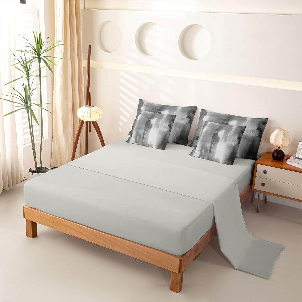Loussiesd Set di biancheria da letto grigio e bianco con lenzuola, 7 pezzi, per letto singolo, motivo astratto, per bambini, ragazzi, ragazze, grigio e bianco, decorazione per camera da letto