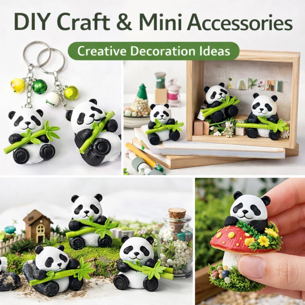 Veemok Cute Panda with Bamboo Figurines Set of 8 – Decorative Animal Showpieces for Home Décor & Valentine’s Day Gifts for Him & Her 3
