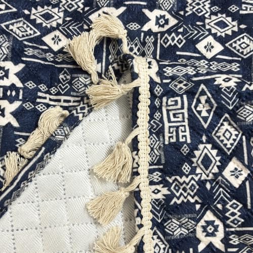 Image of House of Quirk IKATRA Series Quilted Printed Sofa Cover for Indian Sofa Set with Side Pocket - Premium Washable, Anti-Slip, Durable & Ultra Soft Fabric Protector (Blue Bohemian, Two Seater)