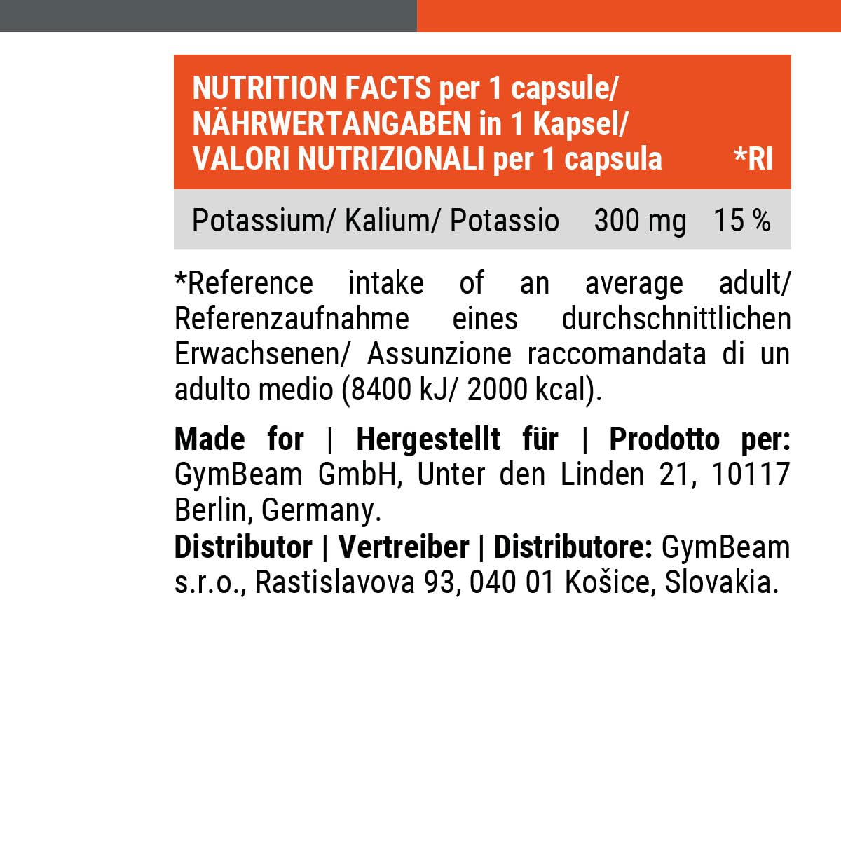 GymBeam Integratore di Potassio 60 cps, 300mg per Capsula, Citrato di Potassio per Funzionalità Mentali Ottimali e Normali Livelli di Pressione Sanguigna, Favorisce la Funzionalità Muscolare