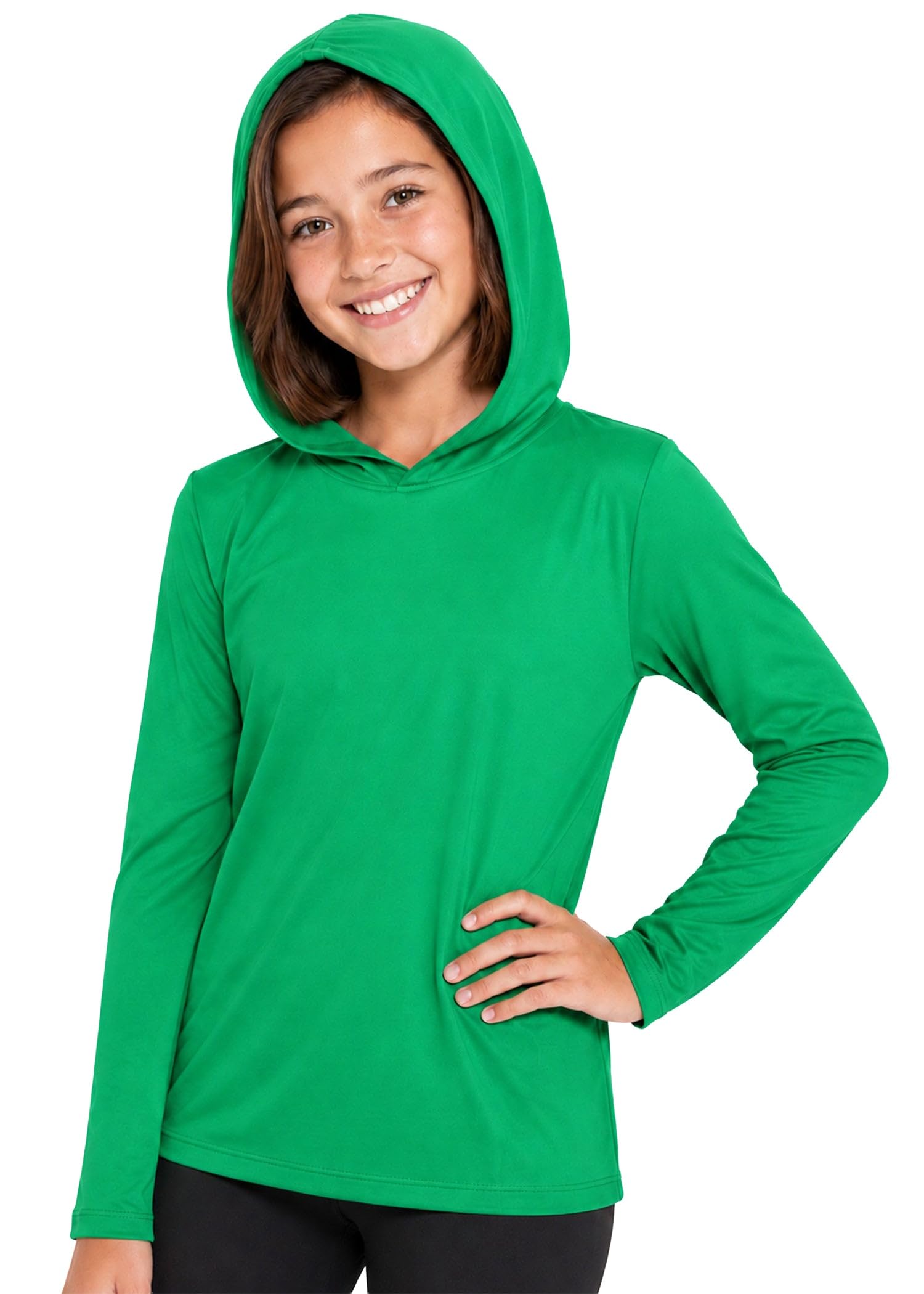 Shirts for Girls Long Sleeve Crew Neck Top, Hoodie or 3/4 Sleeve Soft Stretch Kids Lightweight Size 2-16