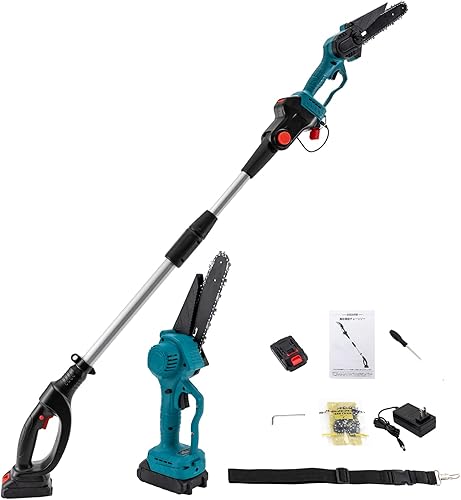 Mini motosierra inalámbrica 2 en 1, motosierra inalámbrica con 2 baterías, motosierra eléctrica pequeña con barra de extensión, motosierra