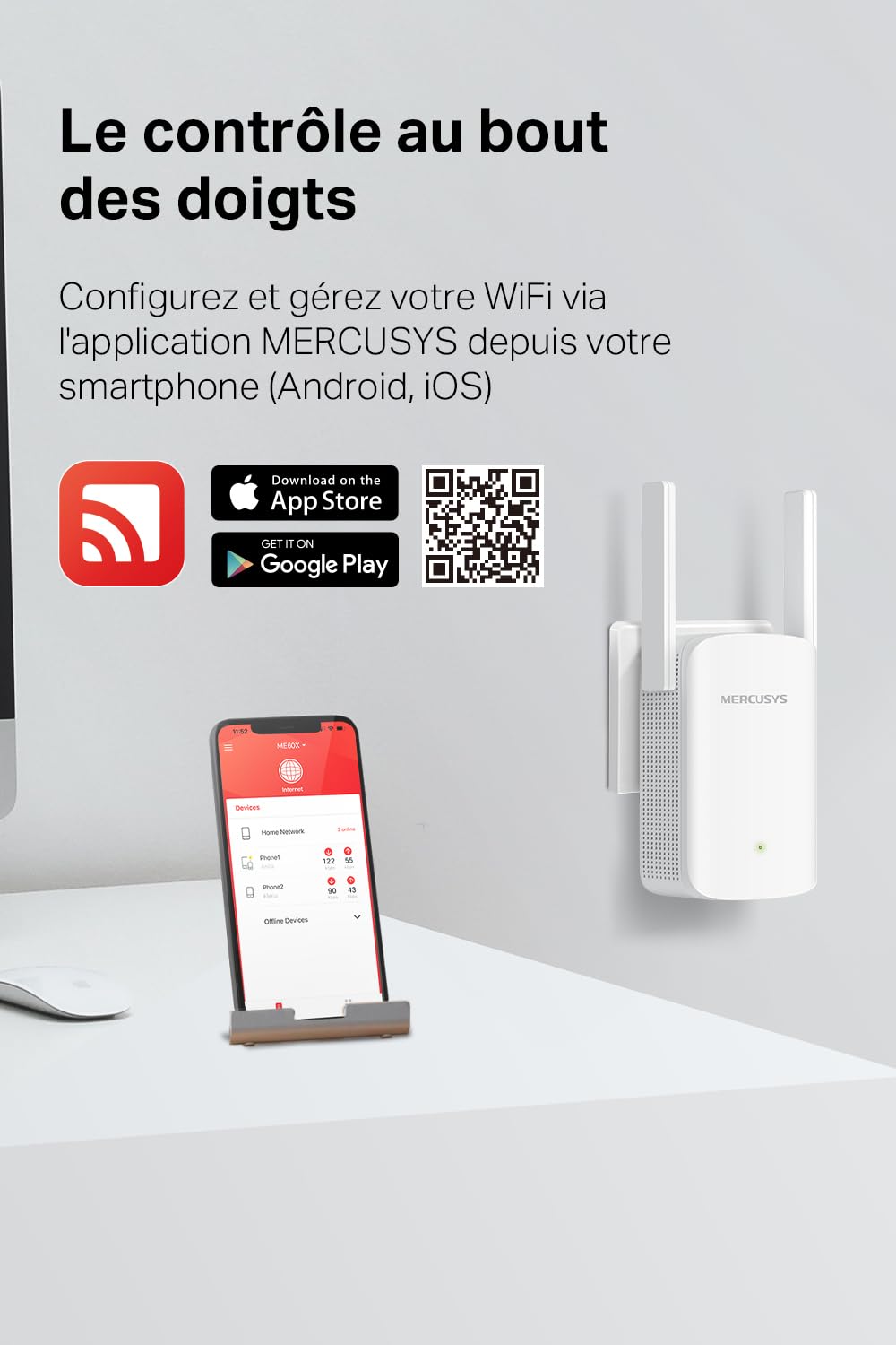 MERCUSYS ME60X TP-Link Repeteur WiFi 6, Amplificateur WiFi AX1500 Mbps, Repeteur WiFi Puissant, Compatible avec Les Box Internet, Profitez sans Changer Votre Box