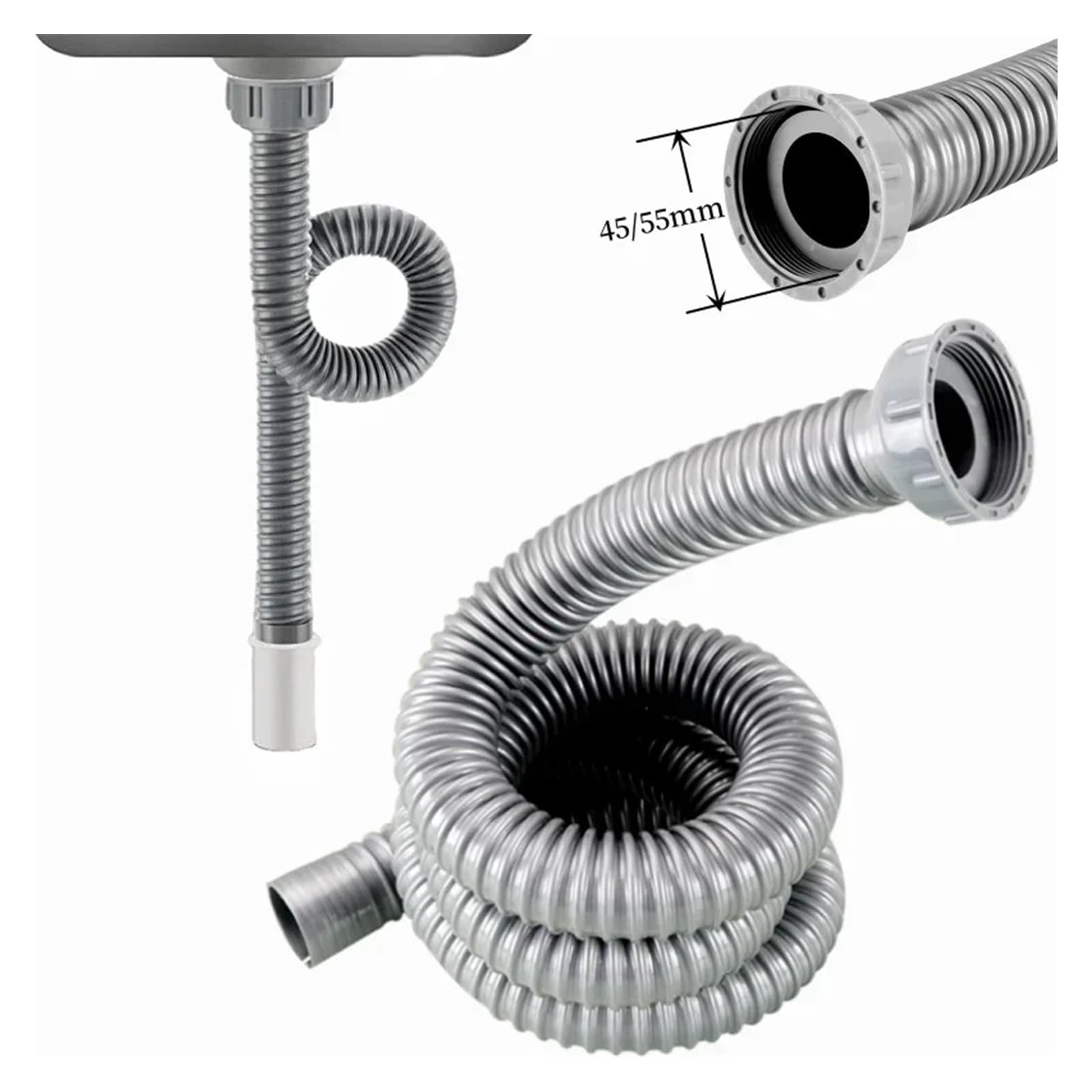 1PC Lavello Della Cucina Tubo Inferiore Flessibile A Scomparsa Bacino Tubo di Scarico Dell'acqua 45/55mm Comune Uscita Tubo Dell'acqua for accessori for il Bagno (Size : 100cm)