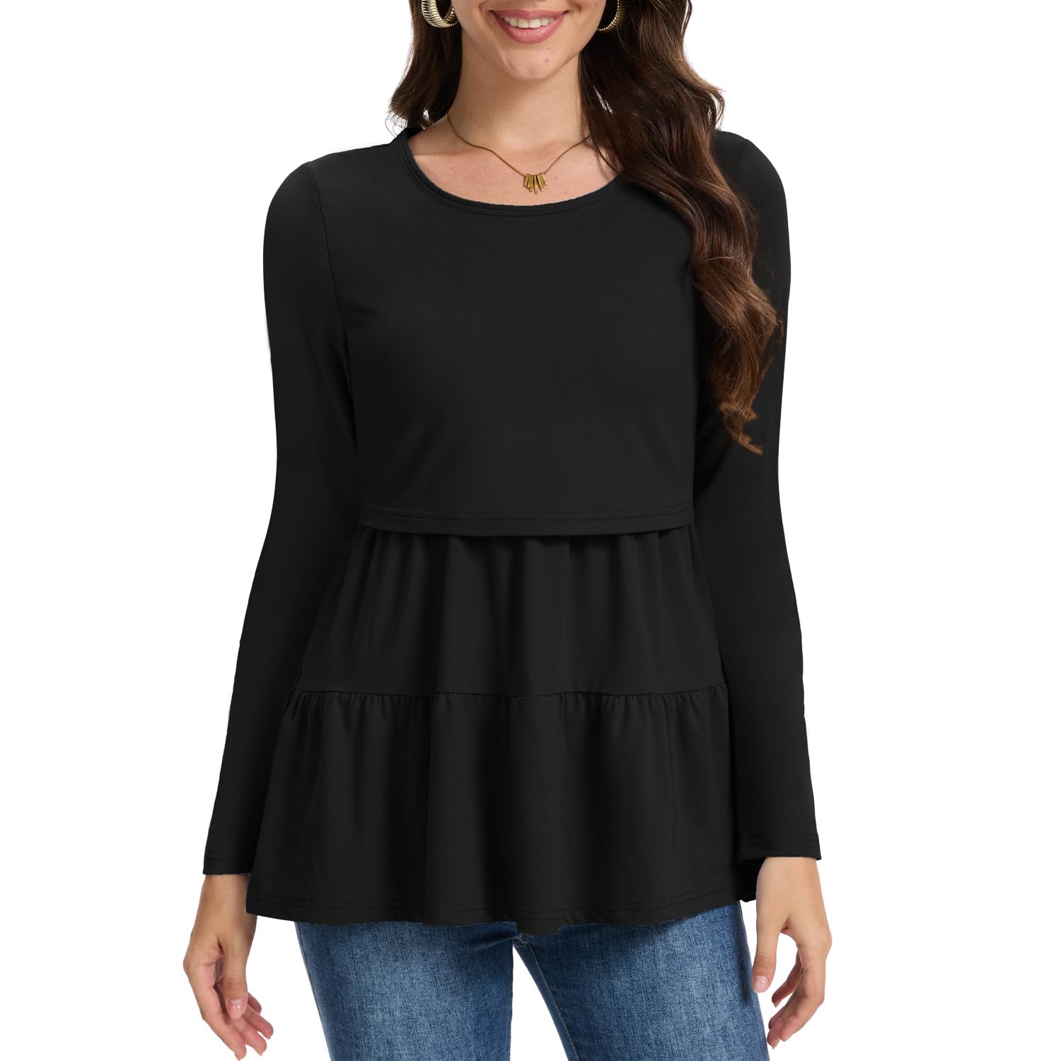 Bearsland Lot de 3 Haut d'allaitement pour Femme Manches Longues Col Rond Chemise d'allaitement
