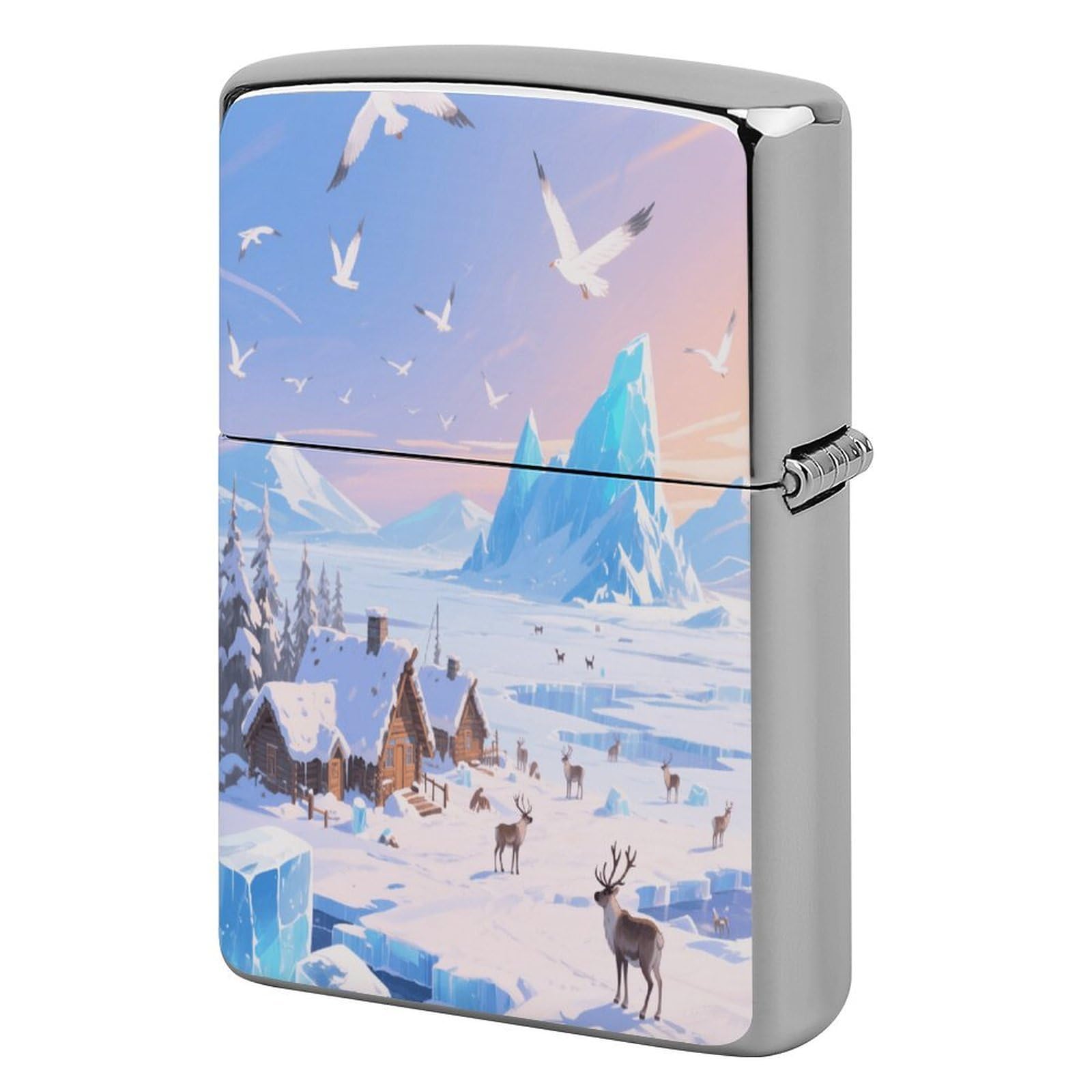 Fekiloot Style Ice Field Villages Lighter Case Cover Metal Lighter Case