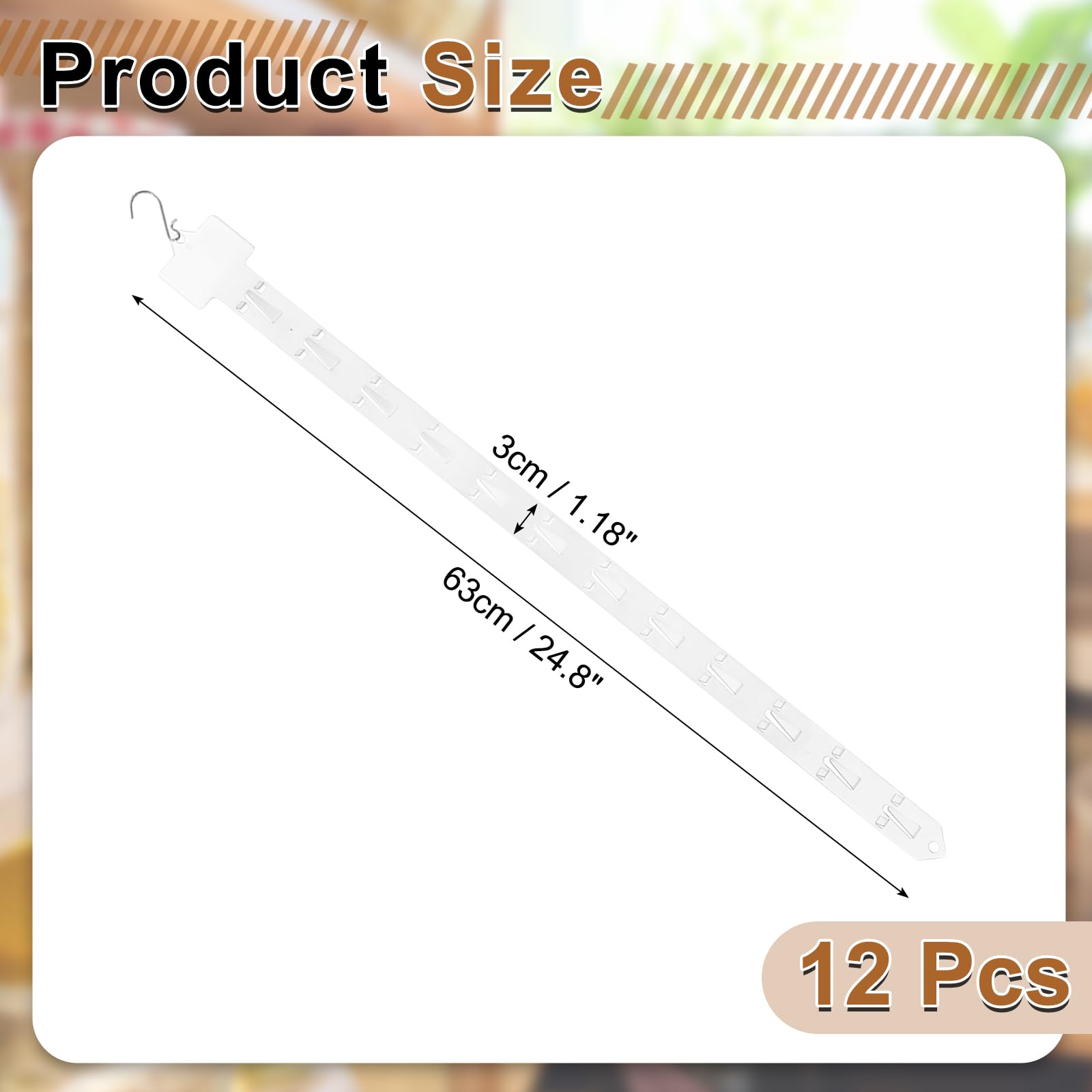 QUARKZMAN 12Pcs Strisce Appendibili Per Merce Con Ganci A S, 24.8" Supporti In Plastica Per Esposizione Con Etichetta Per Negozio, Casa, Organizzazione Sacchetti Snack, Trasparente
