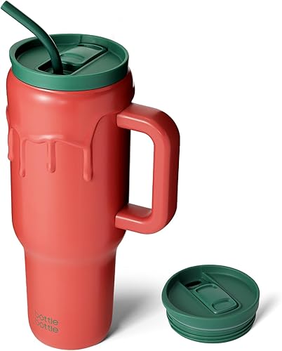 BOTTLE BOTTLE Vaso de 40 onzas con asa y pajita, taza de viaje al vacío de acero inoxidable para automóvil, botella de agua al vacío de acero