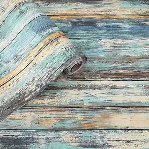 Dimcol Wood Contact Paper - 15.7"x118" Self-Adhesive and Removable Wallpaper Peel and Stick - Blue Distressed Wood Grain Contact Paper for Cabinets - Waterproof Wall Paper Cover