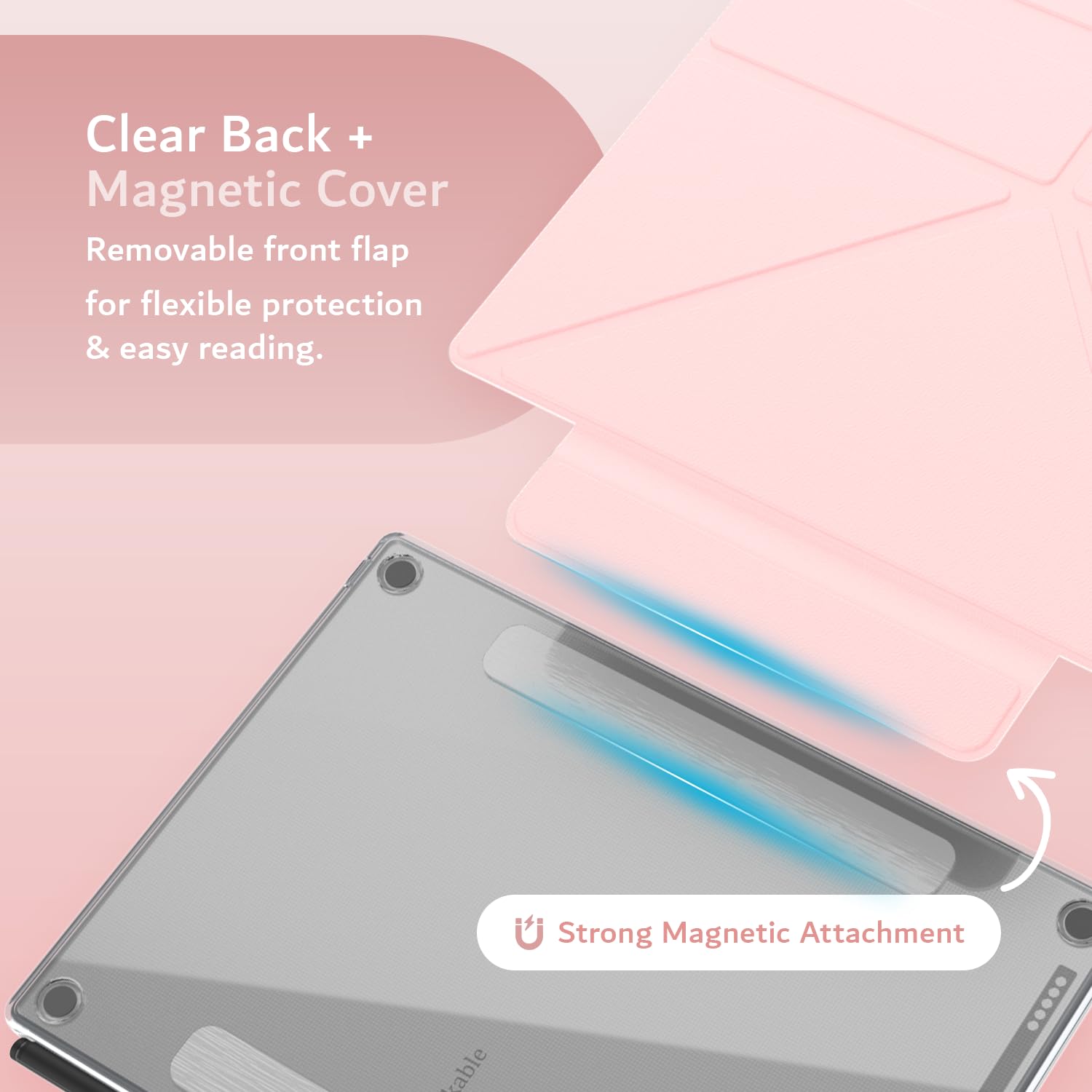 TUDIA M-FLIP Detachable Clear Magnetic Case for reMarkable Paper Pro 11.8" - Slim Transparent Cover with [Auto Wake/Sleep] Strong Magnetic Closure, Foldable Stand & Built-In Stylus Slot (Pink) - 5