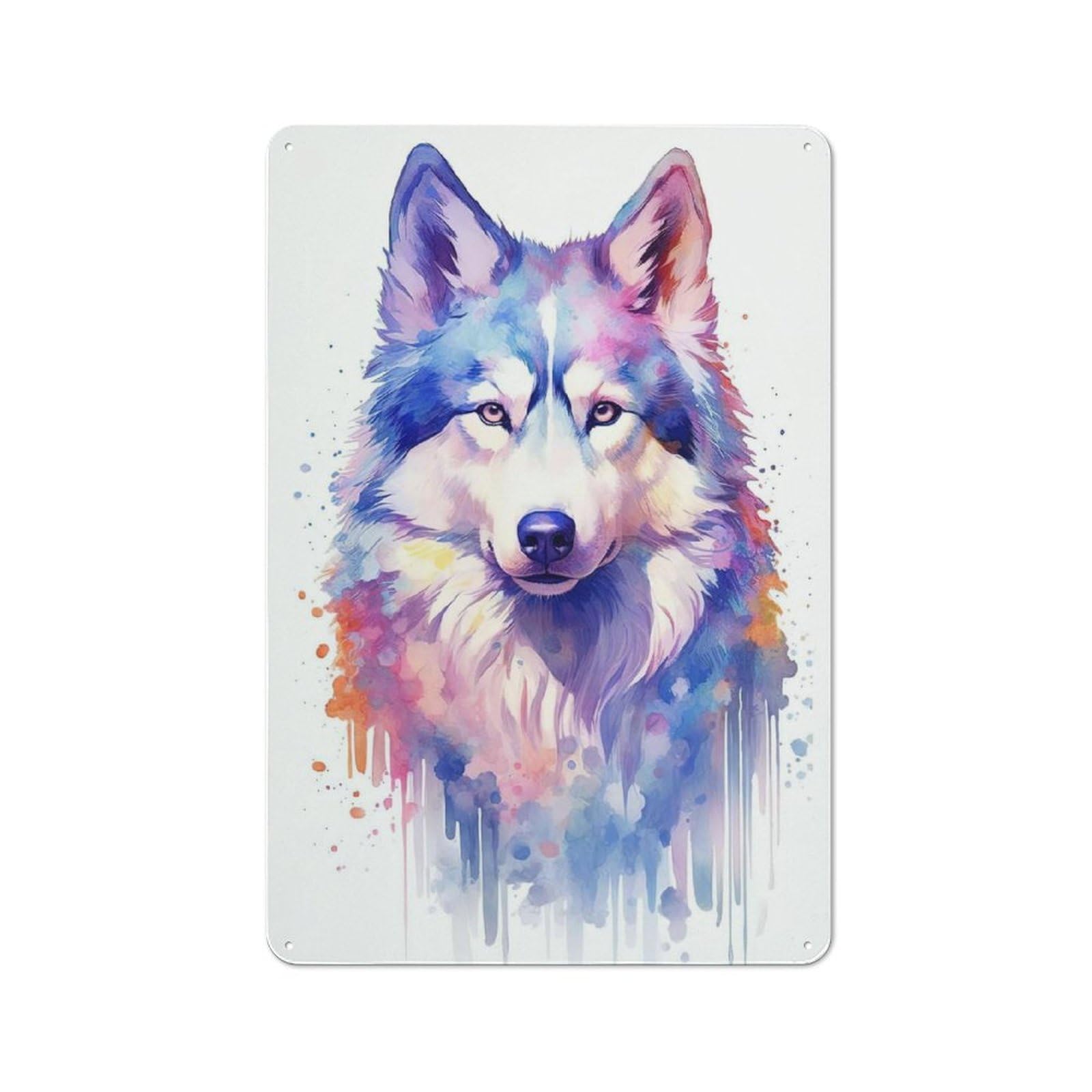 Junmoney Style-1 Character Decorative Tin Plaque 30X20cm Featuring Watercolor Husky Painting, Small Space Decor For Bedroom, Kitchen, Office Or Living Room