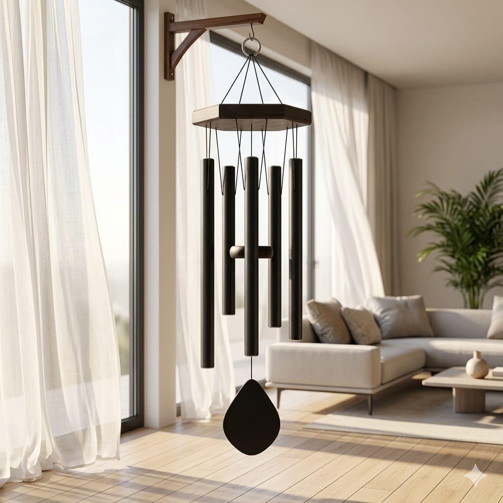 Black Metal Pipe Wind Chimes for Home Positive Energy | Turkish Wind Chime with Hanging Bells | Wall Hanging Decor for Balcony, Main Door, Garden with Melody Sound-image-21