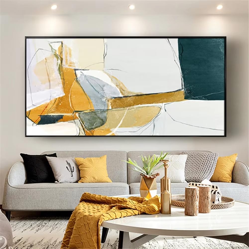 DFZEWKI Abstract Golden Blue Modern Art Wall Decor for Home Living Room Decor(50x100cm(20x39in)/No frame)