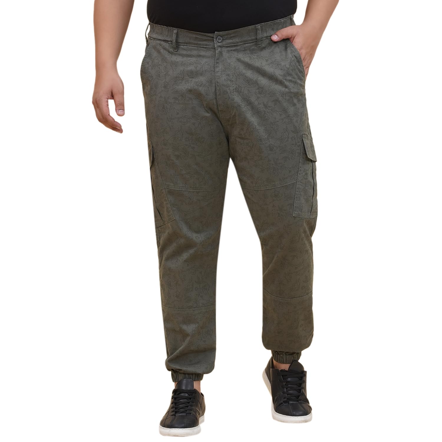 JOHN PRIDE Plus Size Men Mid-Rise Green Stretchable Joggers Trouser (JPTR21025_Green)
