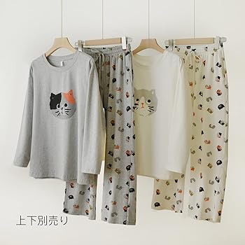 Amazon | レディース パジャマ 長袖 猫柄 ルームウエア 部屋着