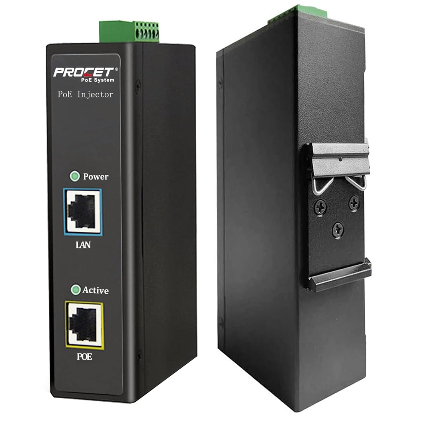 PROCET – Injecteur PoE Gigabit 60 W industriel IEEE802.3bt Ethernet PoE, -40 ℃ à 65 ℃, protection contre les surtensions PoE 6 KV pour caméra IP, AP sans fil, accès Wi-Fi