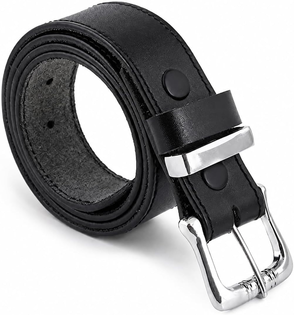 HAMS™ Cinturón de Cuero Genuino para Hombre, Negro con Hebilla