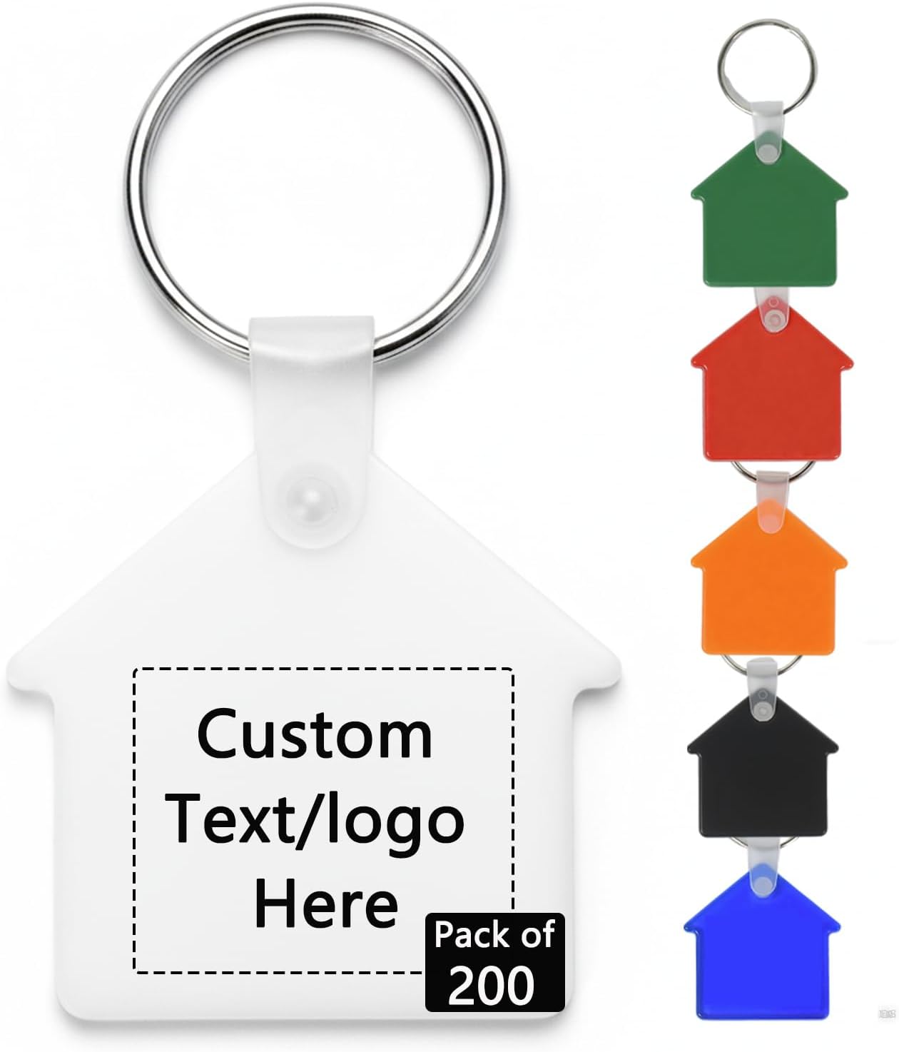 Custom Keychains Bulk, Personalized Logo Keychains, Custom Key Tags with Logo Bulk for Business, House Shape Soft PVC Keychain, Promotional Keychains for Events, Client Gifts (200 pack)