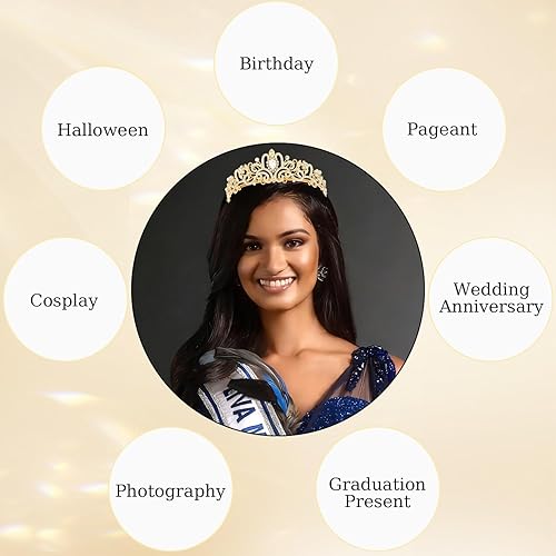 Miniatura 6 de Didder - Diadema con corona de tiara de cristal dorado. Elegante corona con peines para princesa, para mujeres y niñas, ideal para novias, bodas