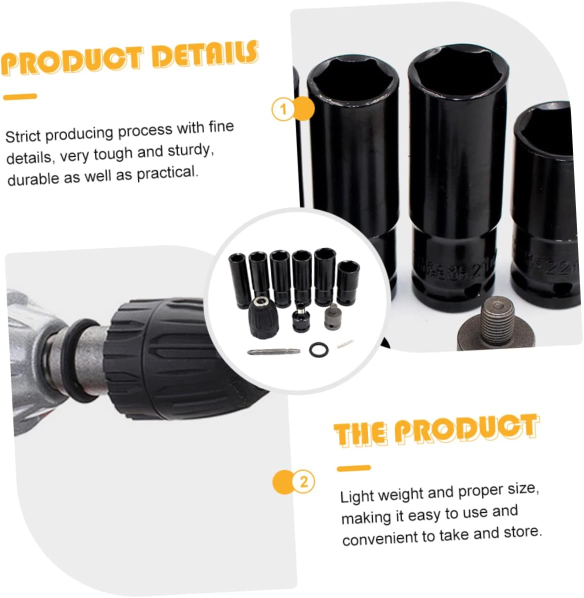 12-Piece Impact Socket Set Adapter for Electric Wrench Heavy-Duty Hexagon Sockets for Automotive Repair Compatible Models